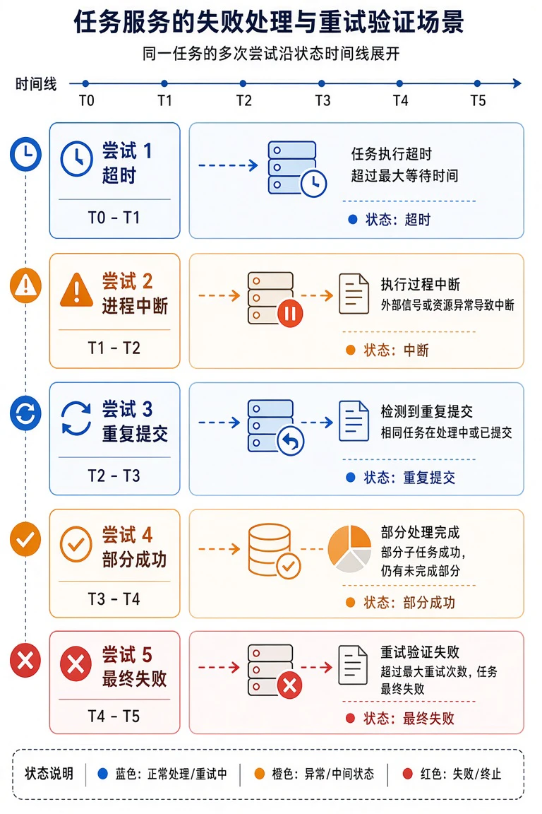 任务重试与失败状态验证示意