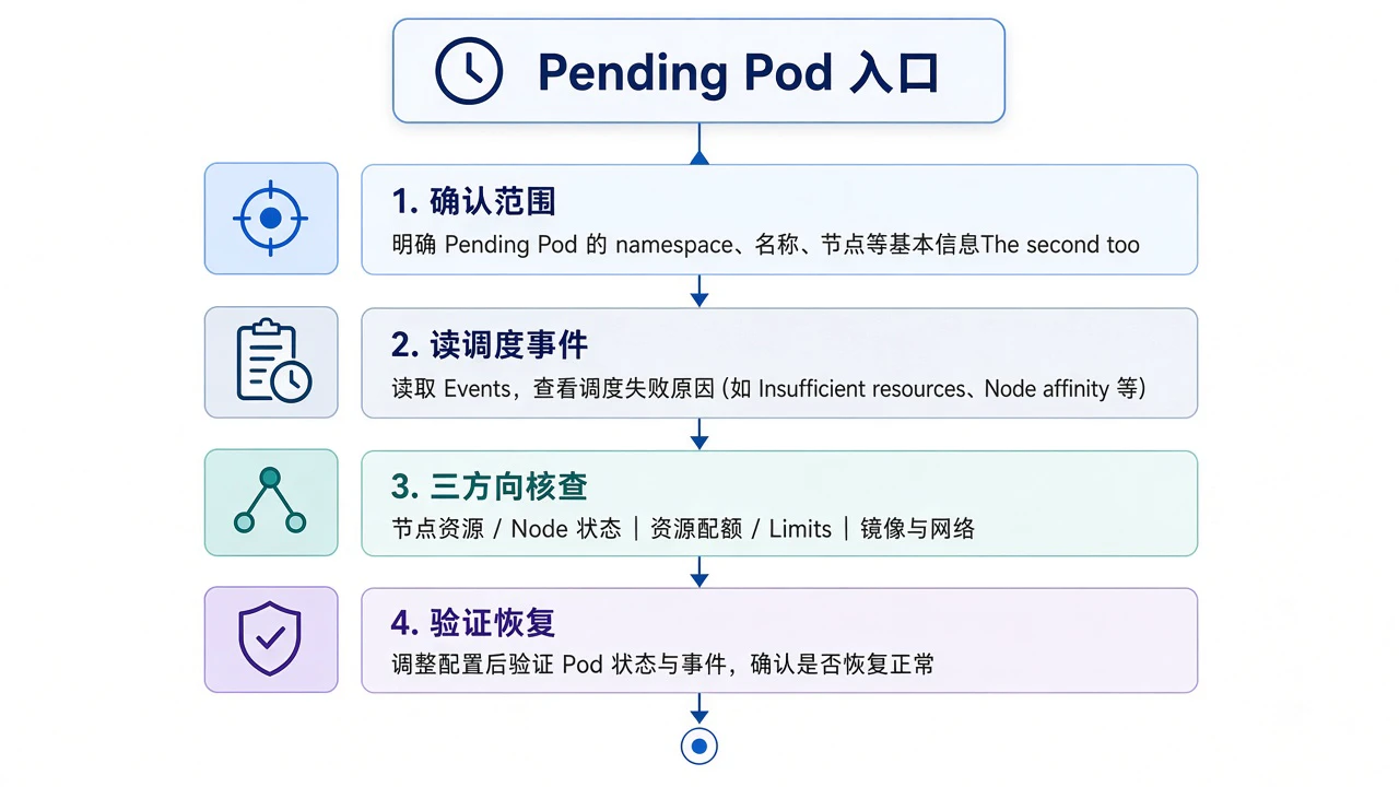 Pod Pending 排查收敛流程示意图